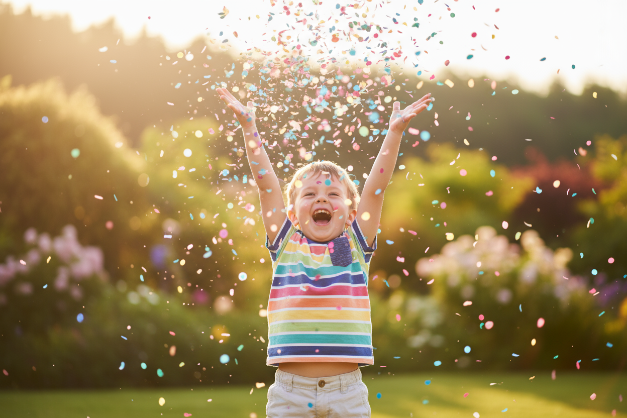 kid throwing confetti in the air